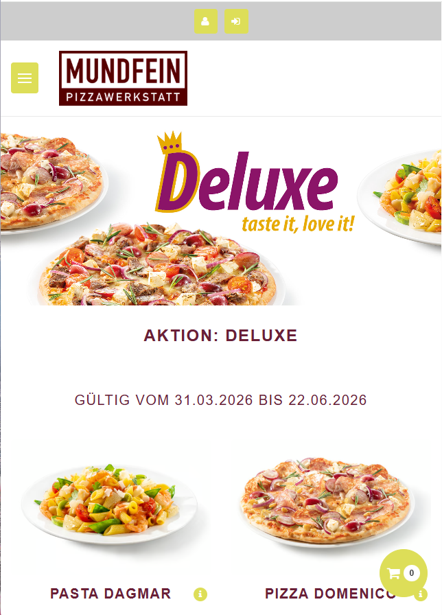Mundfein-Webshop Einstiegsseite: Aktion Deluxe ohne Stammkunden-Bonus