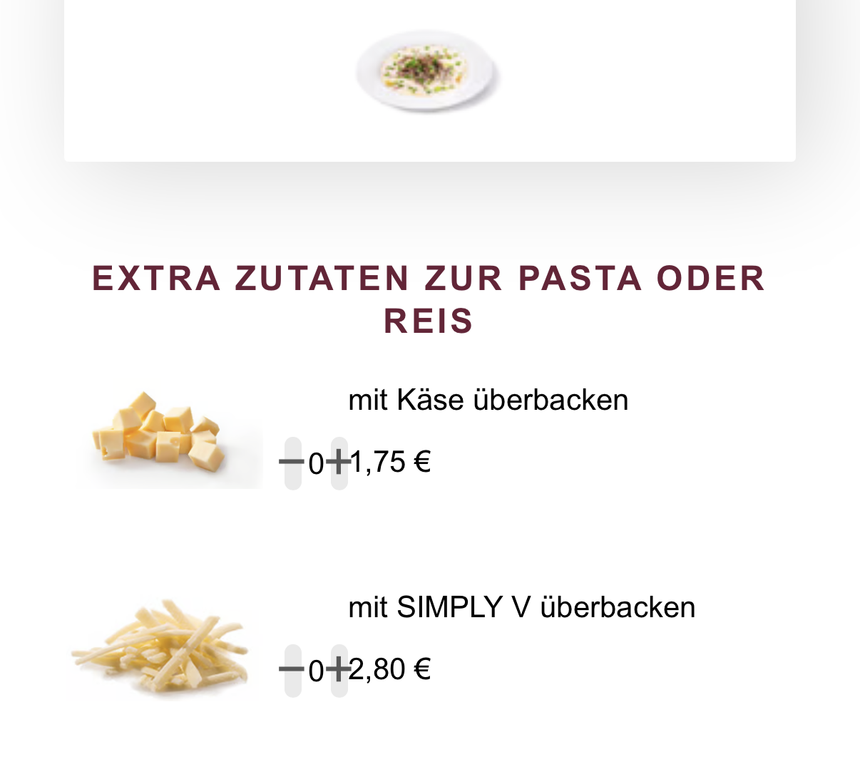 Stepper-Buttons winzig bei Extra-Zutaten