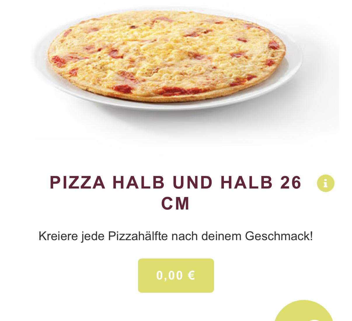 Halb-Halb-Pizza mit irreführendem 0,00€-Button